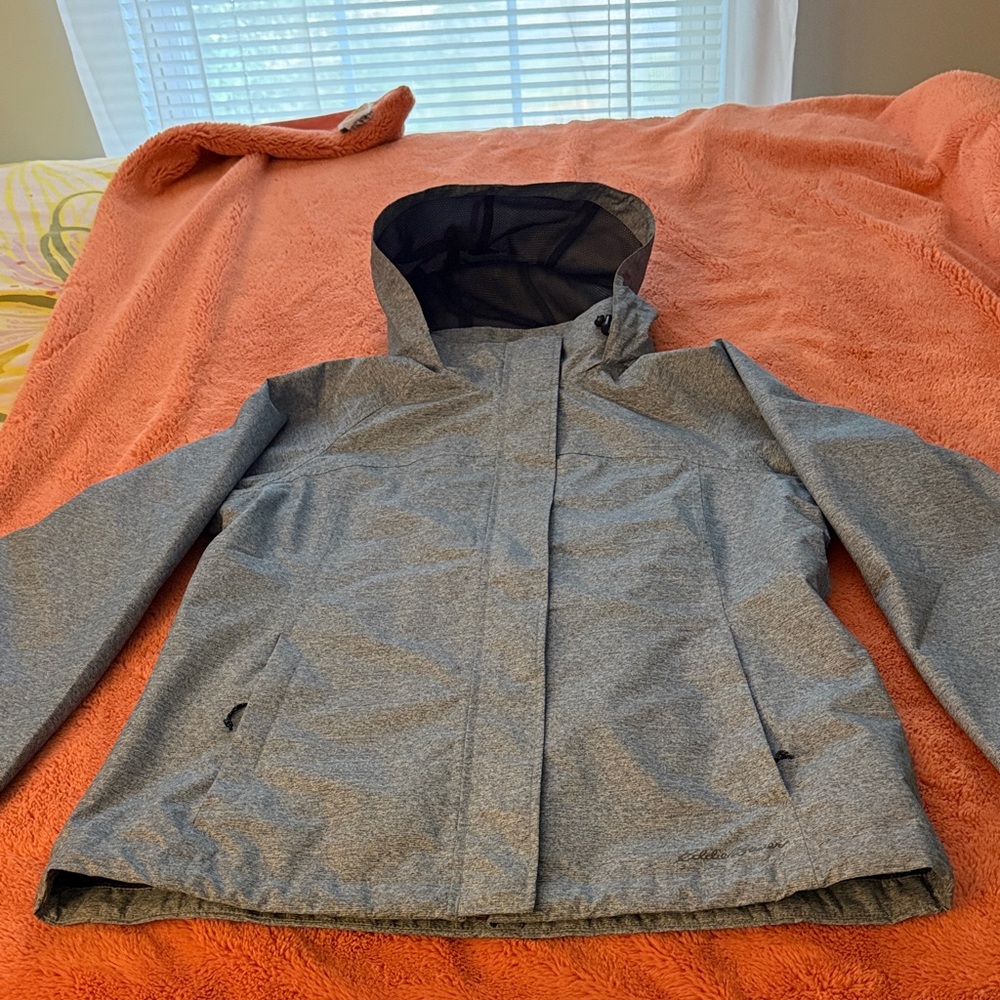 Eddie Bauer Women's Blue Hooded Rain Jacket